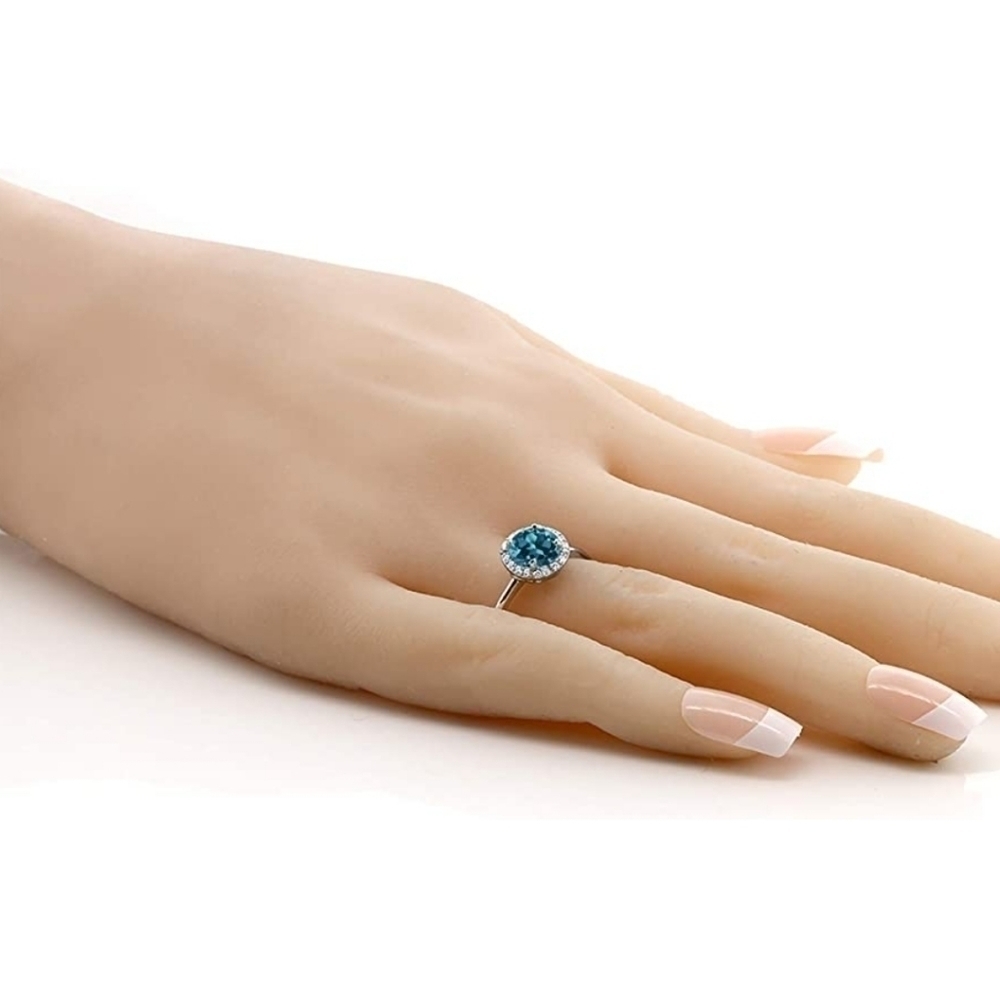1.86ct Diamond London Blue Topaz Halo Ring 925 Wedding Band Anniversary Gift - Picture 3 of 5